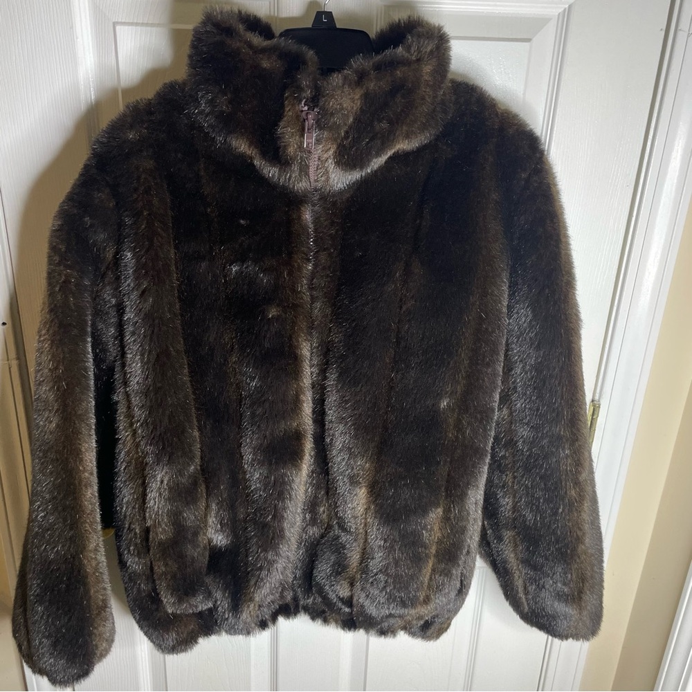 Vintage Olympia Limited Inc Brown Faux Fur Coat Women’s Size Medium Made In USA